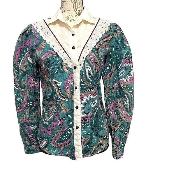 Vintage Circle T Marilyn Lenox Button Front Shirt Rodeo Western Size 9/10 - Picture 7 of 7